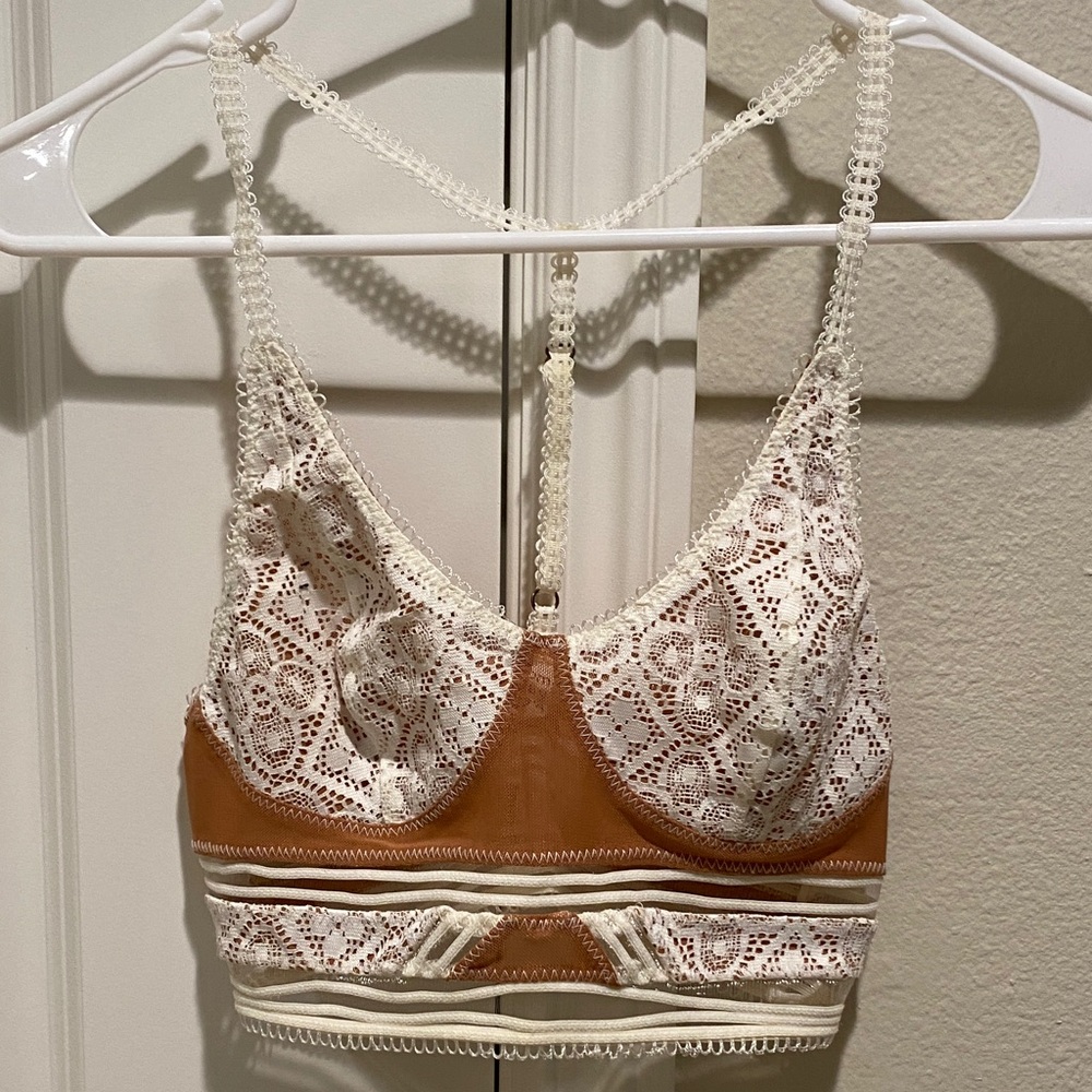 Somedays Lovin White and Tan Lace Bralette